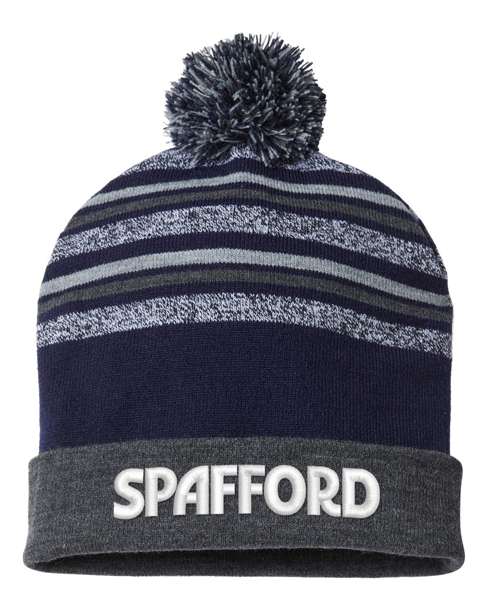 Spafford Striped Pom-Pom Beanie - True Navy