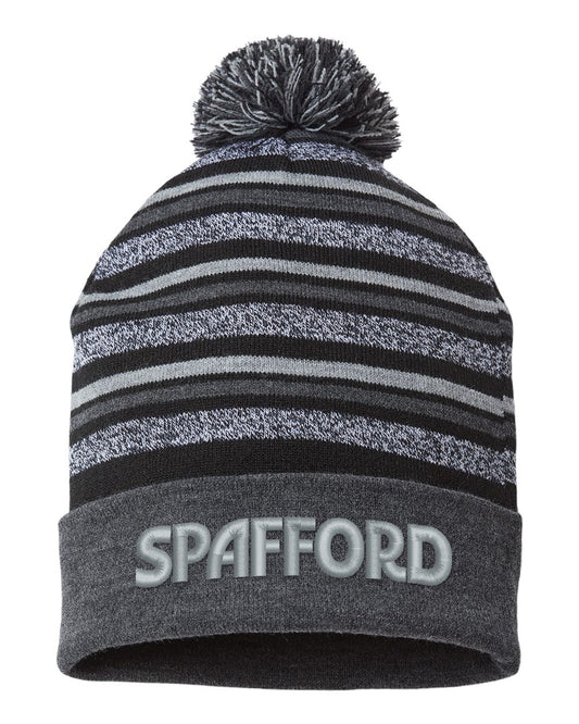 Spafford Striped Pom-Pom Beanie - Black