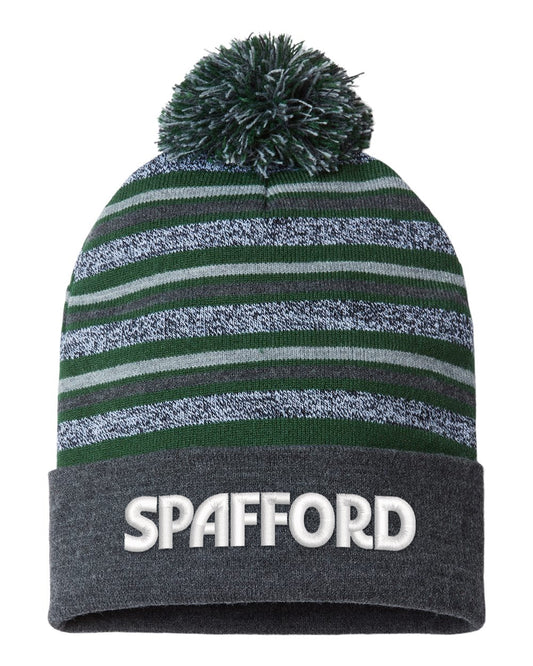 Spafford Striped Pom-Pom Beanie - Forest Green